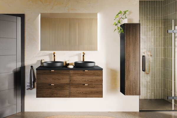 Comad Koupelnová sestava s deskou a skříňkami Talia Casella 120 cm černý mat/dub casella