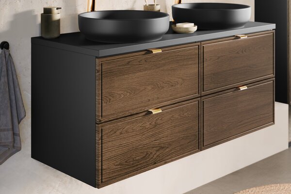 Comad Koupelnová sestava s deskou a skříňkami Talia Casella 120 cm černý mat/dub casella