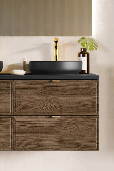Comad Koupelnová sestava s deskou a skříňkami Talia Casella 120 cm černý mat/dub casella