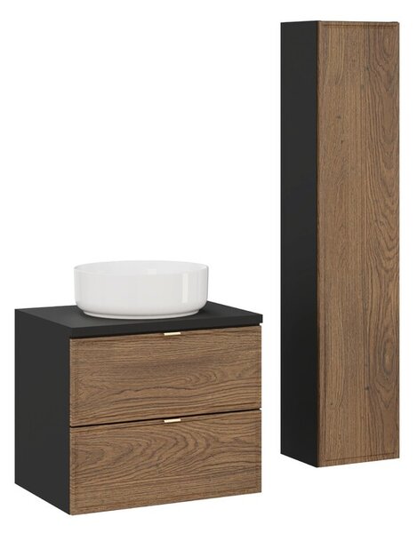 Comad Koupelnová sestava s deskou, skříňkami a umyvadlem Talia Casella 60 cm černý mat/dub casella