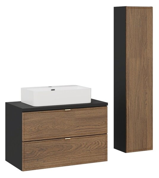 Comad Koupelnová sestava s deskou, skříňkami a umyvadlem Talia Casella 80 cm černý mat/dub casella