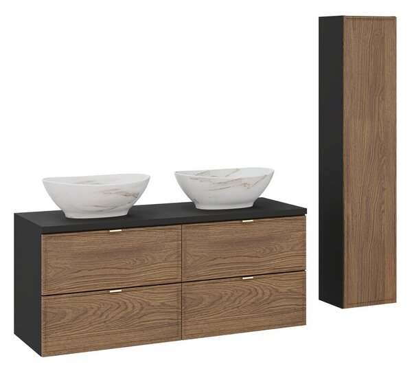 Comad Koupelnová sestava s deskou, skříňkami a umyvadly Talia Casella 120 cm černý mat/dub casella