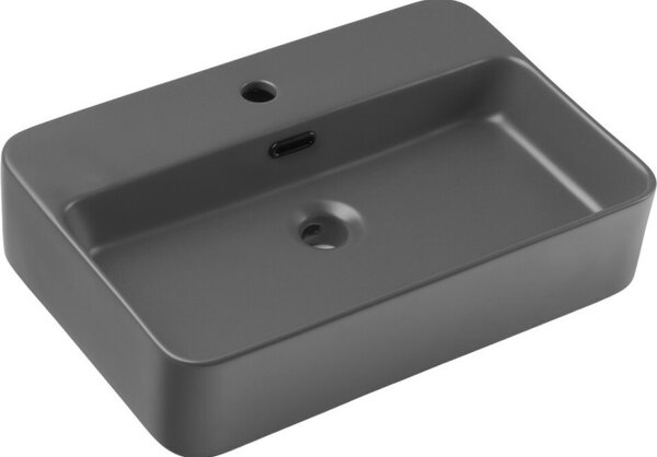 Comad Koupelnová sestava s deskou, skříňkami, umyvadlem a zrcadlem Talia Casella 80 cm černý mat/dub casella