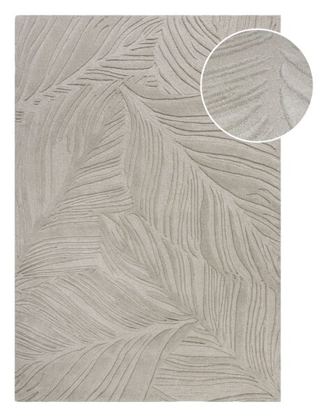 Šedý vlněný koberec Flair Rugs Lino Leaf, 120 x 170 cm