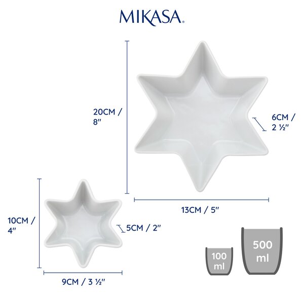 Servírovací misky Mikasa tvaru Hvězdy, 2 ks, bílý porcelán MKCHSTARBWLPK2