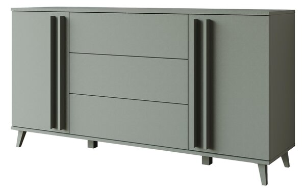 Komoda MINIO "HURON" o šířce 150 cm, se 2 dvířky, 3 zásuvkami a nožkami – barva: mlhově zelená