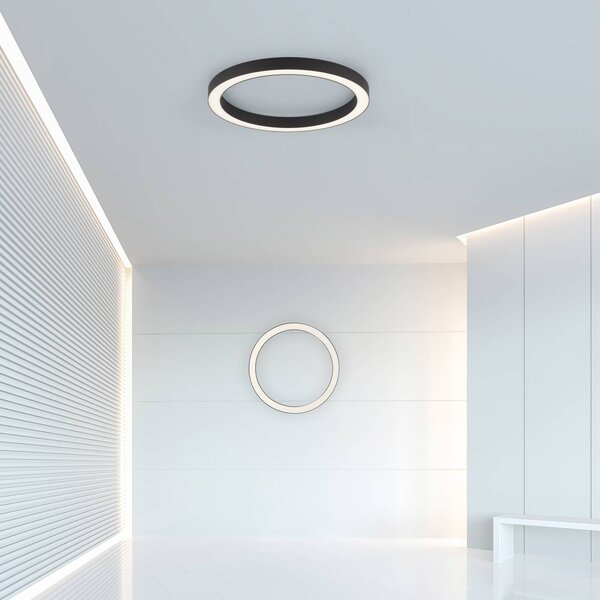 PURE LED stropní svítidlo Lines, Ø 50 cm, antracitová, dálkové ovládání, stmívatelný, Černá, Obývací pokoj / jídelna, Hliník, Moderní