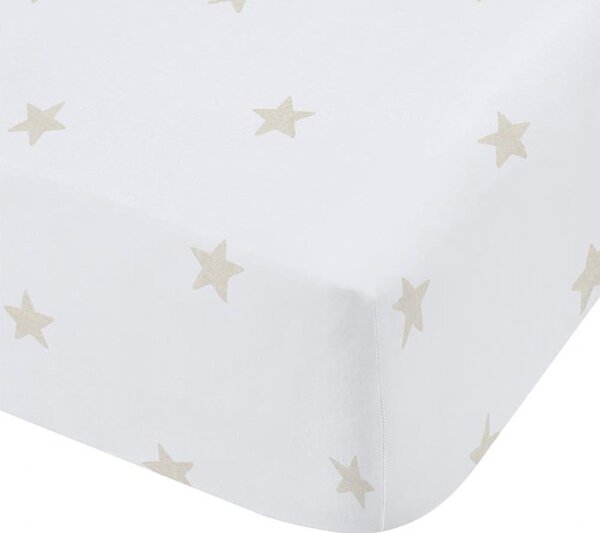 Bílé/béžové napínací bavlněné dětské prostěradlo na jednolůžko 90x190 cm Mini Star & Stripes – Bianca