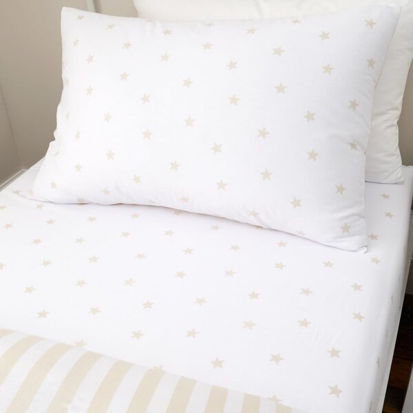 Bílé/béžové napínací bavlněné dětské prostěradlo na jednolůžko 90x190 cm Mini Star & Stripes – Bianca