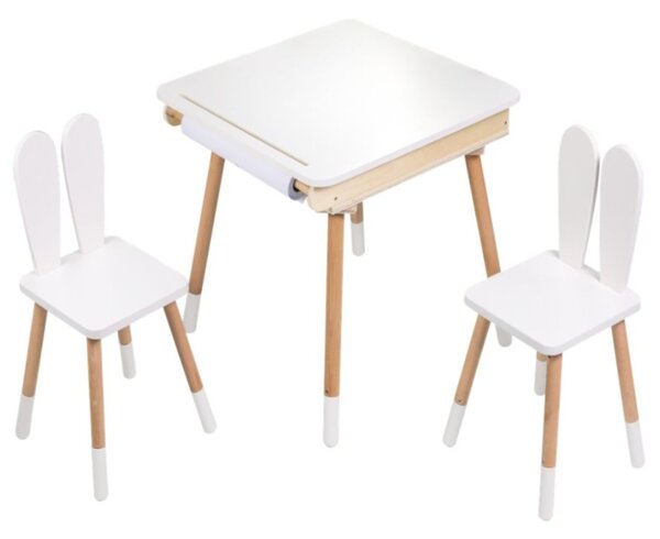 Dětská rostoucí sada BUNNY, stolek a 2 židle, bílá/hnědá ELIS design