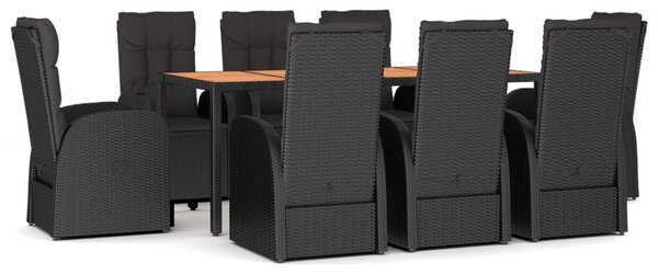 9dílný zahradní jídelní set s poduškami černý polyratan 3157604