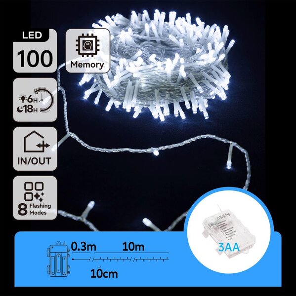 Aigostar - LED Venkovní řetěz 100xLED/8 funkcí 10,3m IP44 studená bílá