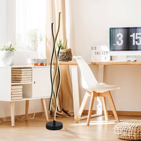 Globo LED stojací lampa Geronimo, výška 135 cm, černá/dřevěný vzhled, Černá, Obývací pokoj / jídelna, Hliník, Moderní