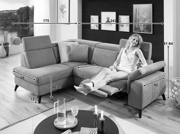 Malá rohová sedací souprava LAVA XC s funkcí relax Levý roh
