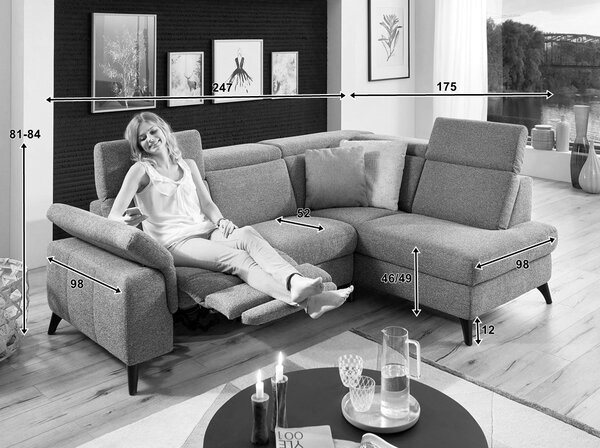 Malá rohová sedací souprava LAVA XC s funkcí relax Pravý roh