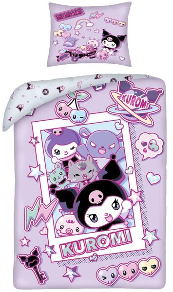 Ložní povlečení z mikrovlákna Kuromi – motiv Galaxy Pop - 70x90 cm + 140x200 cm