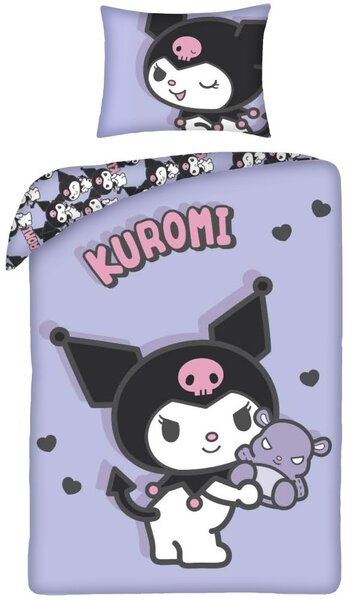 Ložní povlečení z mikrovlákna Kuromi – motiv Purple Love - 70x90 cm + 140x200 cm
