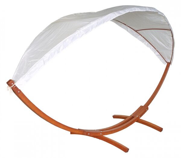 Houpací síť HWC-J47 se stříškou pro 2 osoby, dřevo, 420cm - hnědá, krémově-bílá