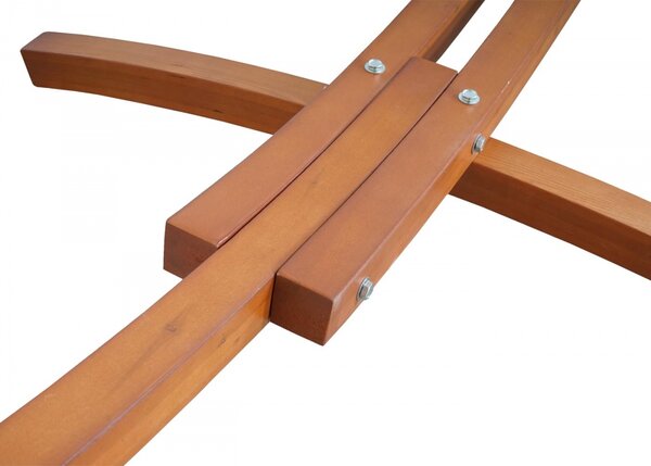 Houpací síť HWC-J47 se stříškou pro 2 osoby, dřevo, 420cm - hnědá, krémově-bílá