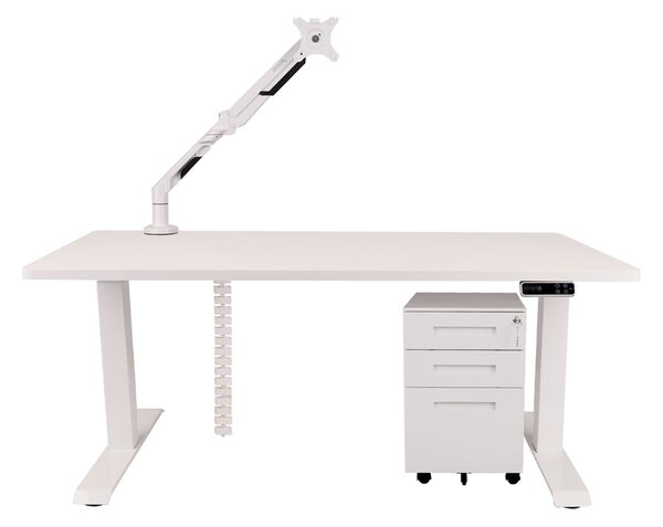 Set: psací stůl Alto 101 White + držák na monitor + kryt na kabely + kontejner