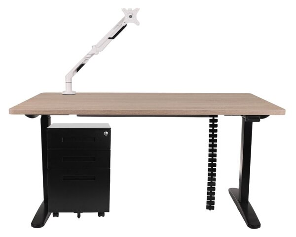 Sestava: stůl Alto 102 Black + držák na monitor + kryt na kabely + kontejner