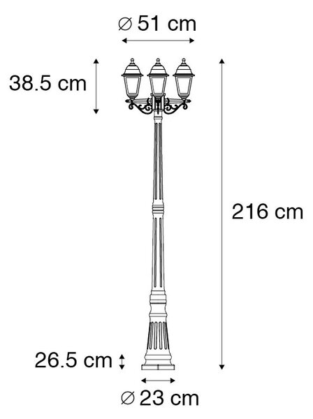 Klasická lucerna černá 3 světla IP44 - Capital