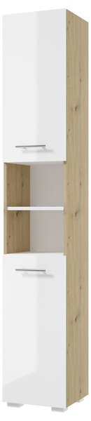 Vysoká koupelnová skříňka SANTINO dub artisan/bílá vysoký lesk
