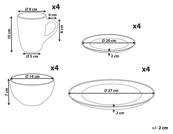 Sada 16 kusů nádobí MARJORAM Porcelán Bílá