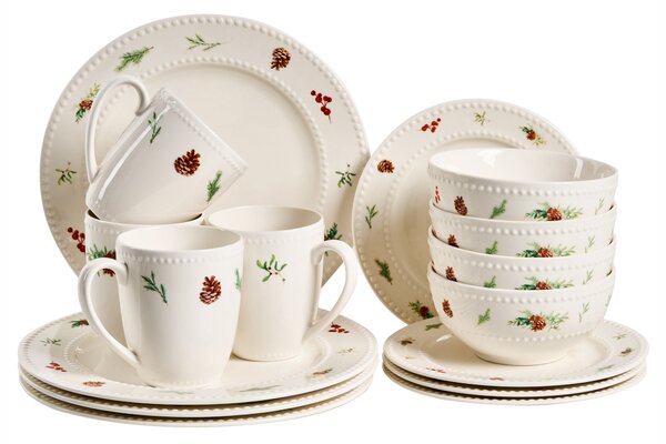 Sada 16 kusů nádobí MARJORAM Porcelán Bílá