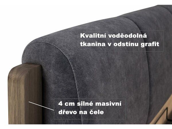 Postel s úložným prostorem včetně roštu 140x200 ATLANTA typ 14 dub pálený, látka D'ORO 5110 Grafit