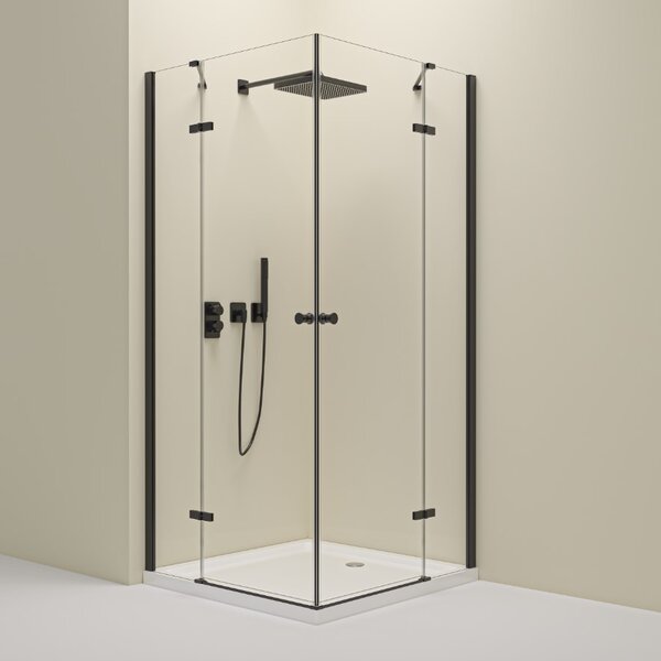 Erga Bern Double, sprchový kout s 2-křídlými dveřmi 70(dveře) x 70(dveře) x 195 cm, 6mm čiré sklo, černý profil, ERG-V02-BERN-D070D070-CL-BK