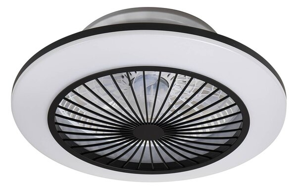 Lindby Stropní ventilátor LED Mamuti, černý, tichý, Ø 55 cm, stmívatelný, Černá, Obývací pokoj / jídelna, Hliník, Moderní