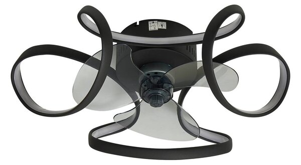 Lindby Stropní ventilátor LED Lomata, černý, tichý, Ø 23 cm, stmívatelný, Černá, Obývací pokoj / jídelna, Hliník, Moderní