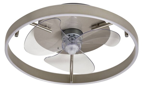 Lindby LED stropní ventilátor Momitu, stříbrný, tichý, Ø 50 cm, stmívatelný, Hliník / šedá / zinek, Obývací pokoj / jídelna, Hliník, Moderní