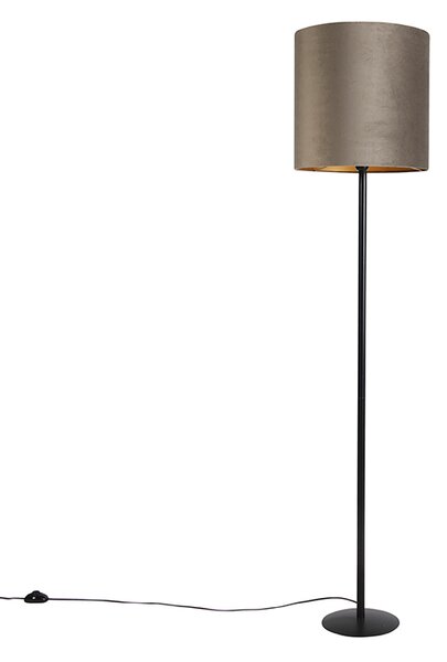 Stojací lampa černá s tmavě hnědým a zlatým sametovým stínítkem 40 cm - Simplo