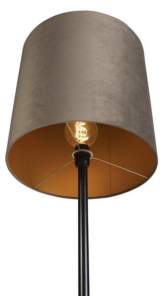 Stojací lampa černá s tmavě hnědým a zlatým sametovým stínítkem 40 cm - Simplo