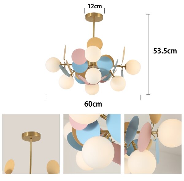 Brilagi - Lustr na tyči BALMO 8xG9/9W/230V pr. 60 cm zlatá/modrá/růžová