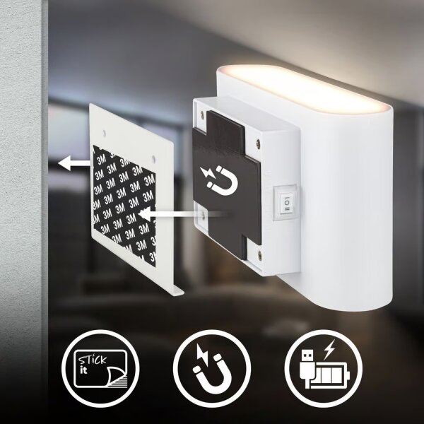 Briloner 3878016 - LED Nab nást svít se senz CHAT LED/3W/5V 2000 mAh bílá