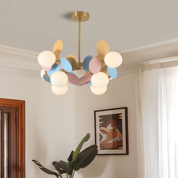 Brilagi - Lustr na tyči BALMO 8xG9/9W/230V pr. 60 cm zlatá/modrá/růžová