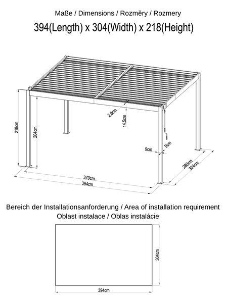 Hliníková bioklimatická pergola s lamelami BestBerg BBP-12G / 4 x 3 m / šedá
