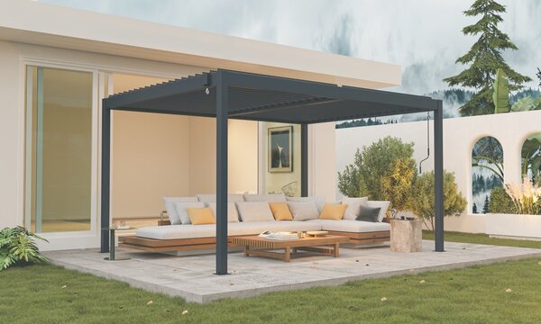 Hliníková bioklimatická pergola s lamelami BestBerg BBP-12G / 4 x 3 m / šedá
