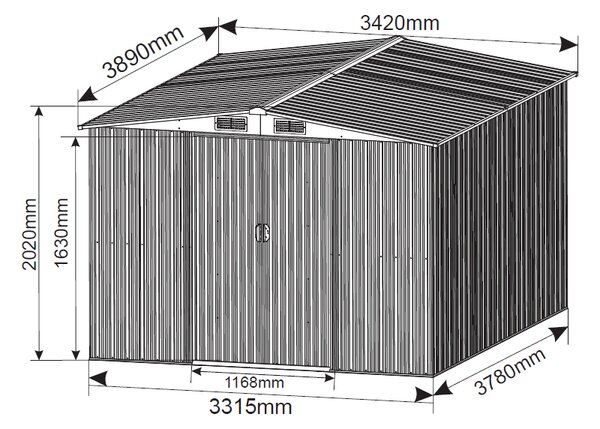 Zahradní domek BestBerg BBSH-1113A / 13,3 m² / 342,5 x 389 x 202 cm / antracit/bílá