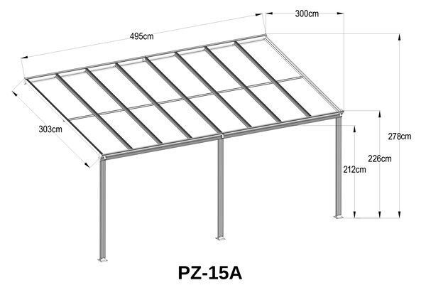 Hliníková pergola BestBerg PZ-15A / 15 m² / šedá