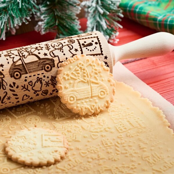 Embosovaný váleček na těsto Holly Jolly – malý