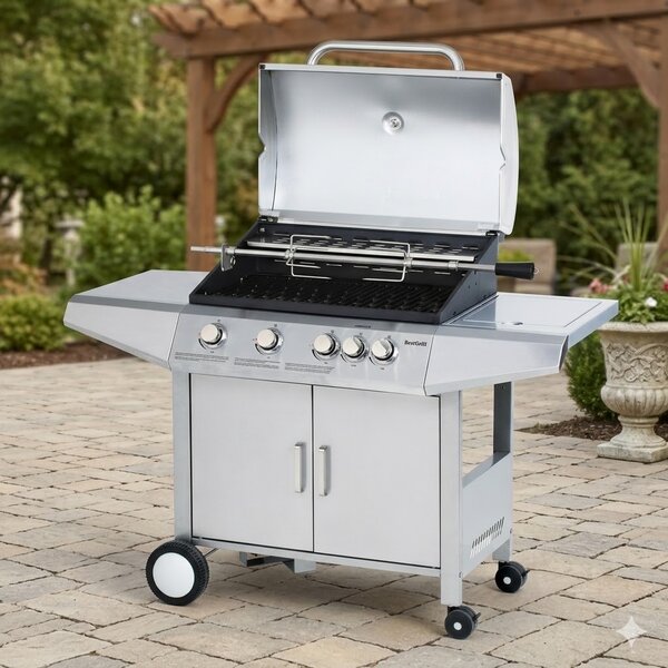 Elektrický otočný rožeň s motorem BBBQ-RS24 pro plynový gril BestBerg BBBQ-24ST / stříbrná/černá