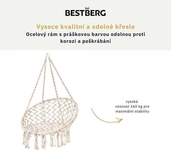 Závěsné houpací křeslo s polstrováním BestBerg BBGS-20BE / béžová
