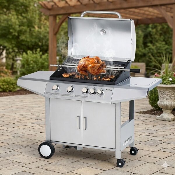 Elektrický otočný rožeň s motorem BBBQ-RS24 pro plynový gril BestBerg BBBQ-24ST / stříbrná/černá