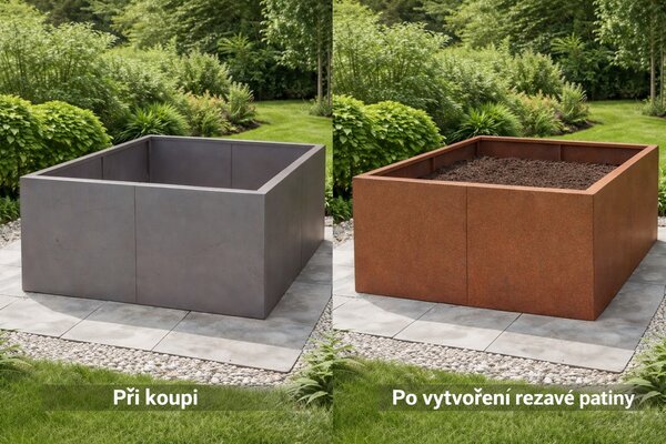 Vyvýšený cortenový zahradní záhon BestBerg BBGR-430CT / 430 l / 100 x 100 x 43 cm / corten