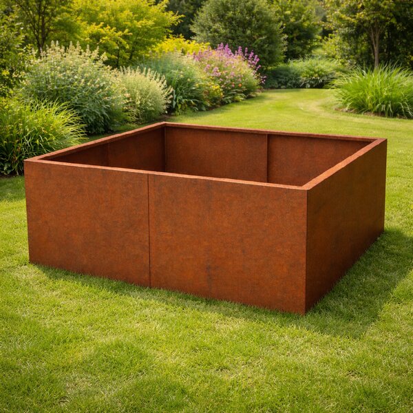 Vyvýšený cortenový zahradní záhon BestBerg BBGR-430CT / 430 l / 100 x 100 x 43 cm / corten
