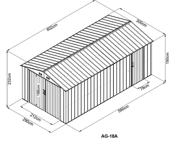 Plechová garáž BestBerg AG-18A / 18 m² / 602 x 300 x 232 cm / šedá